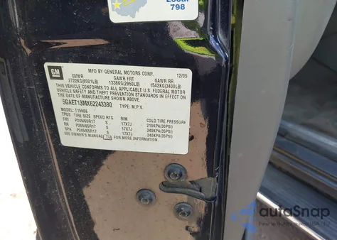 2006 Buick Rainier Cxl из США, поврежденный, VIN 5GAET13MX62243380